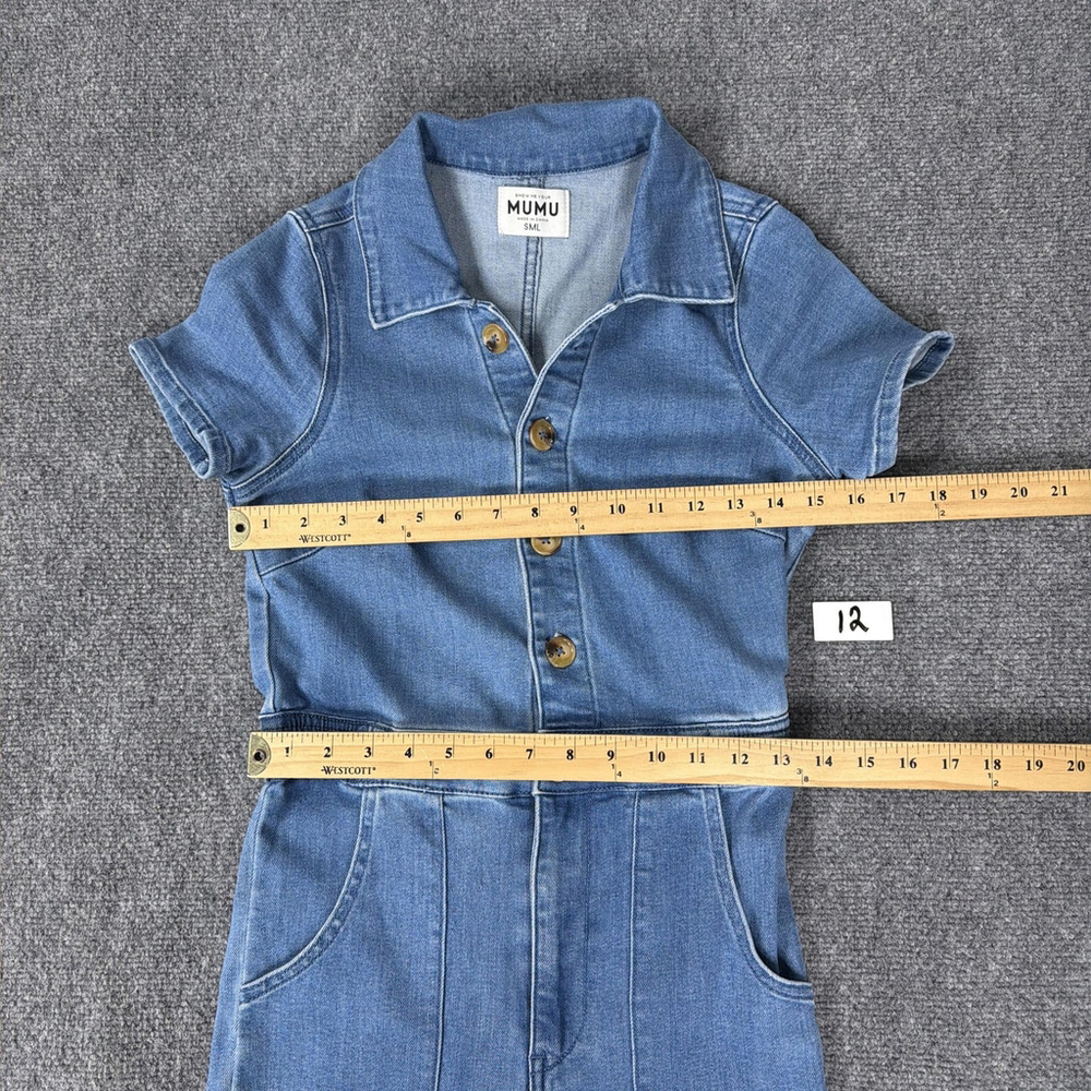 Show Me Your MuMu Medium Blue Denim Short-Sleeve Jumpsuit - Picture 6 of 13